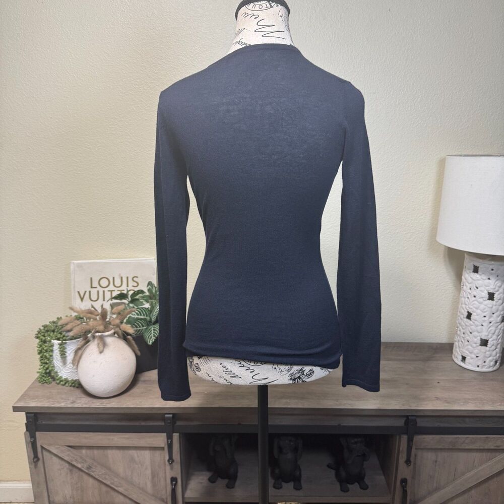 Banana Republic Y2K Navy Blue Faux Wrap Light Sweater Wool/Silk Blend Sz XS - Picture 4 of 8